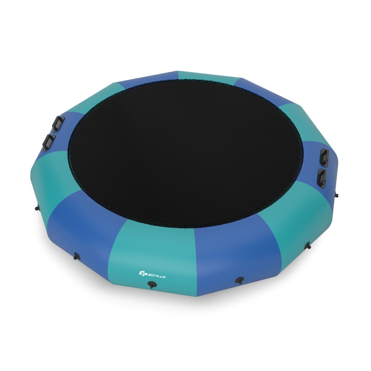 Trampoline Aquatique Gonflable Dia.457cm Capacit de 150kg avec Kit de Rparation Echelle et Gonfleur Electrique 500w Bleu -