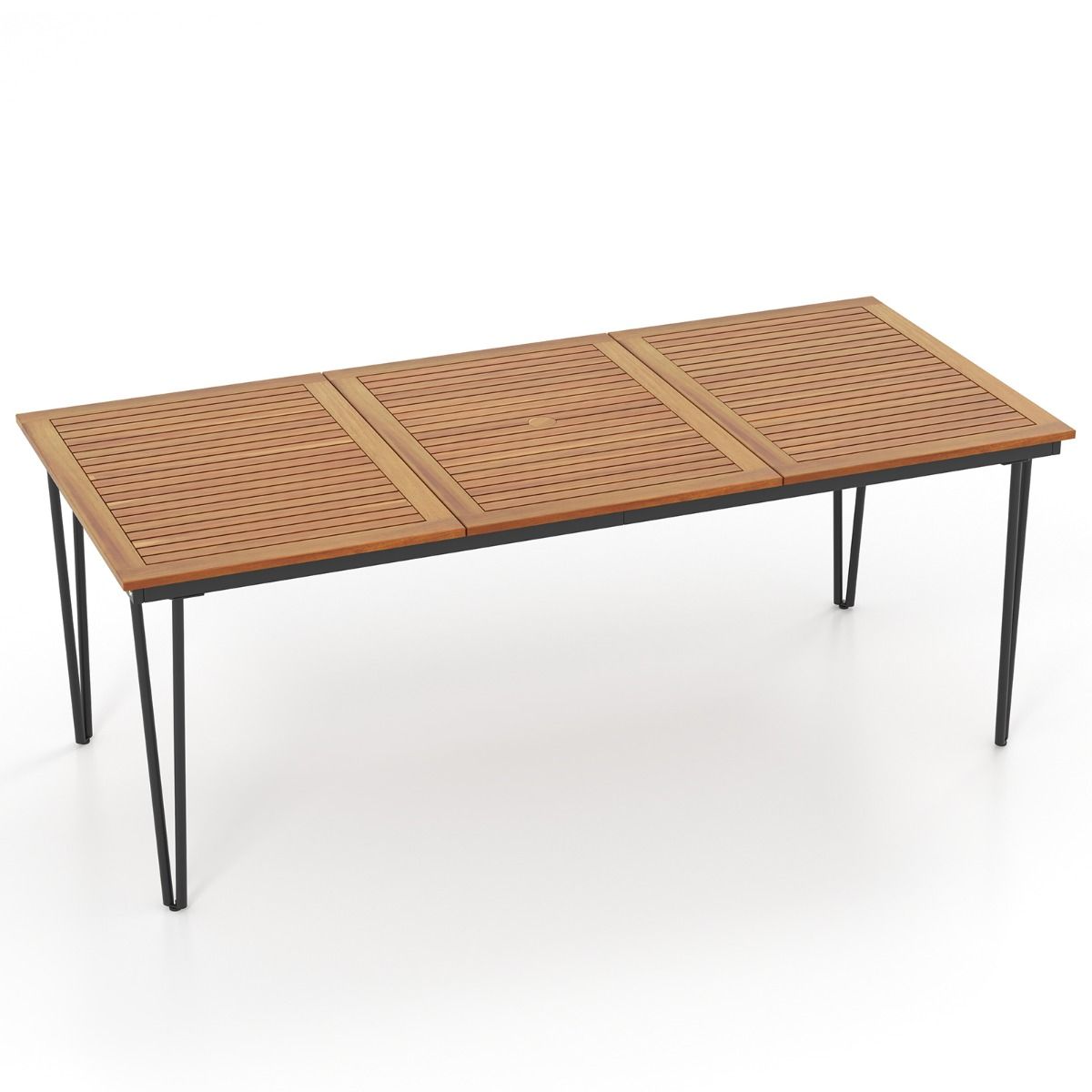 Table pour Jardin de 200 Cm Table d'extérieur pour 8 Personnes avec Trou pour Parasol de 5 Cm Pieds en Métal et Repose-pied Réglables -