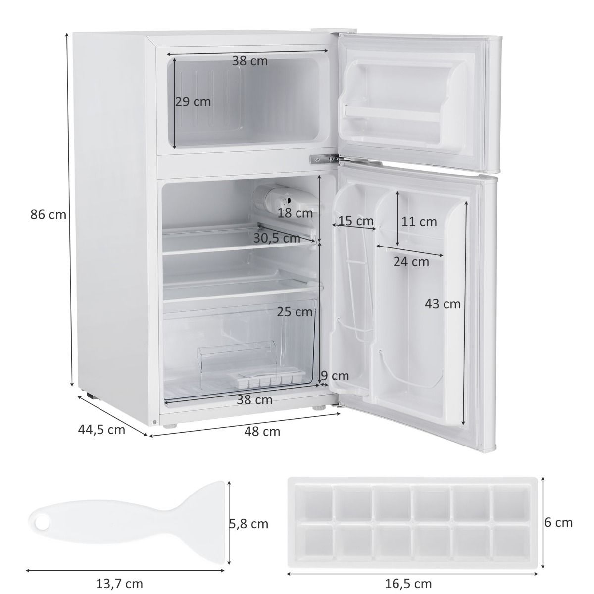 Réfrigérateur Compact Mini-réfrigérateur 90 L Congélateur Séparé avec Design à 2 Portes Fonctionnement Silencieux Blanc/Gris/Noir -