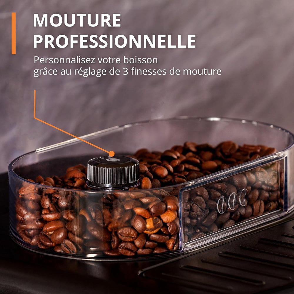 Machine  caf grain,1,7 L,2 tasses en simultan,Nettoyage automatique,Buse vapeur pour Cappuccino,Cafetire espresso,Essential noire YY8125FD,Noir -