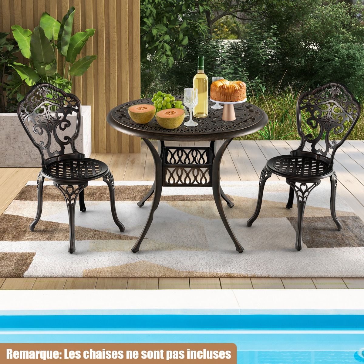 Table Jardin Ronde en Aluminium coulé 90x90x74CM avec Trou pour Parasol 5CM Table Extérieure avec Pied Réglable Antidérapant -