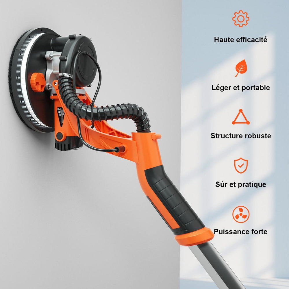 Ponceuse de Plaque de Plâtre 750W avec Lumière LED 6 Vitesses Variables 800-1750 tr/min -