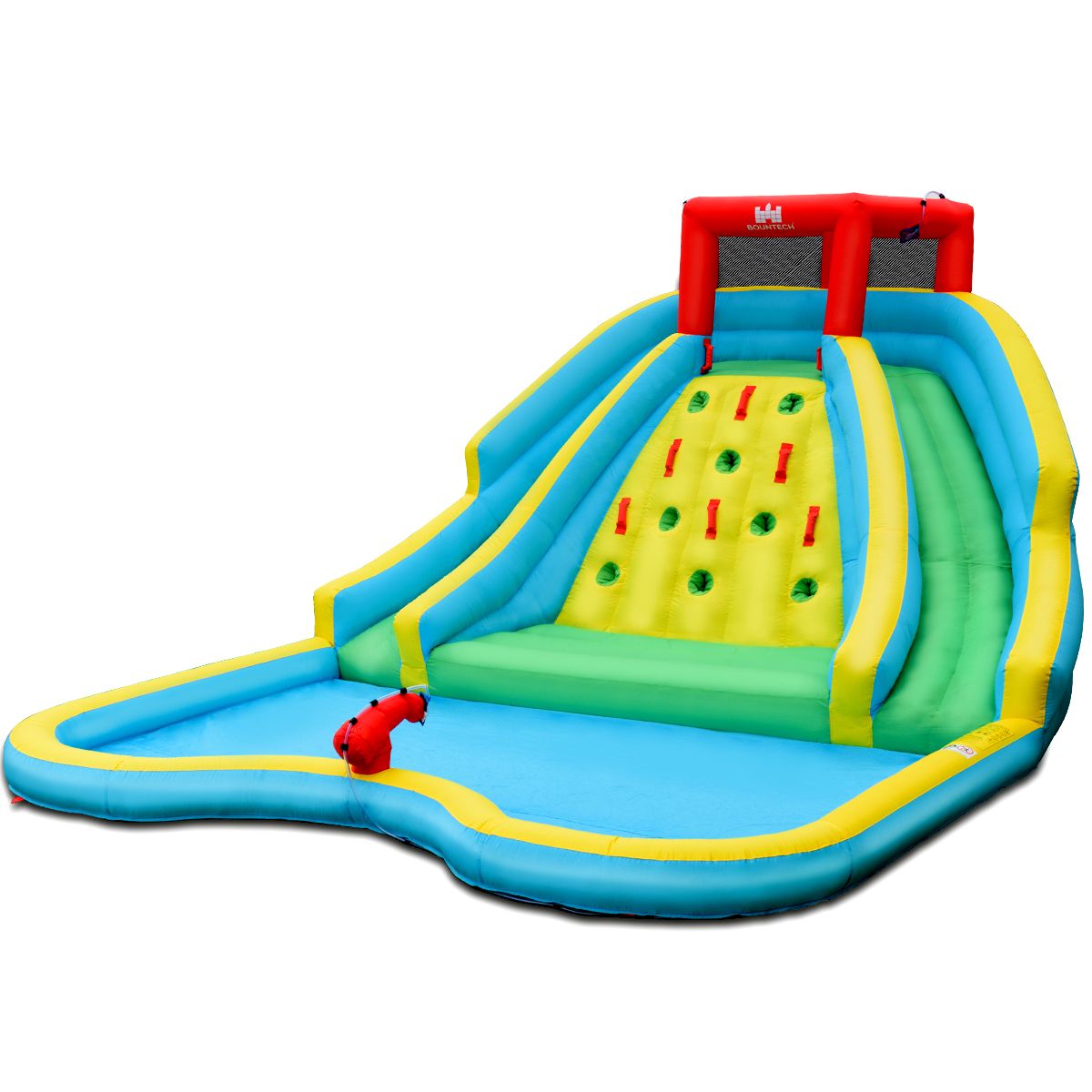 Toboggan Aquatique Gonflable 5 en 1 avec Pataugeoire Aire de Jeux Gonflable en Oxford avec Mur d'Escalade Charge 150kg pour 3-10 Ans (sans Souffleur) -