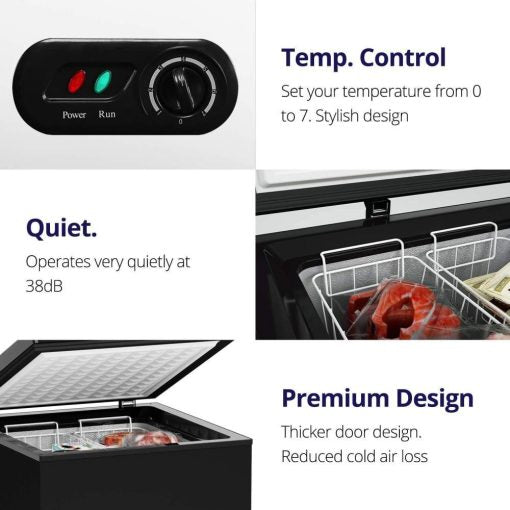 - 3,5 Cu Ft con 2 cestelli rimovibili - Congelatore a scomparsa - Congelatore compatto silenzioso - 7 impostazioni di temperatura - Nero -