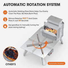 Mimiuo Four à Pizza Noir au Charbon de Bois pellets, Four à Bois Premium pour Jardin avec système de Rotation Automatique, avec Pelle et Pierre à Pizza (Tisserie W-Oven Series)