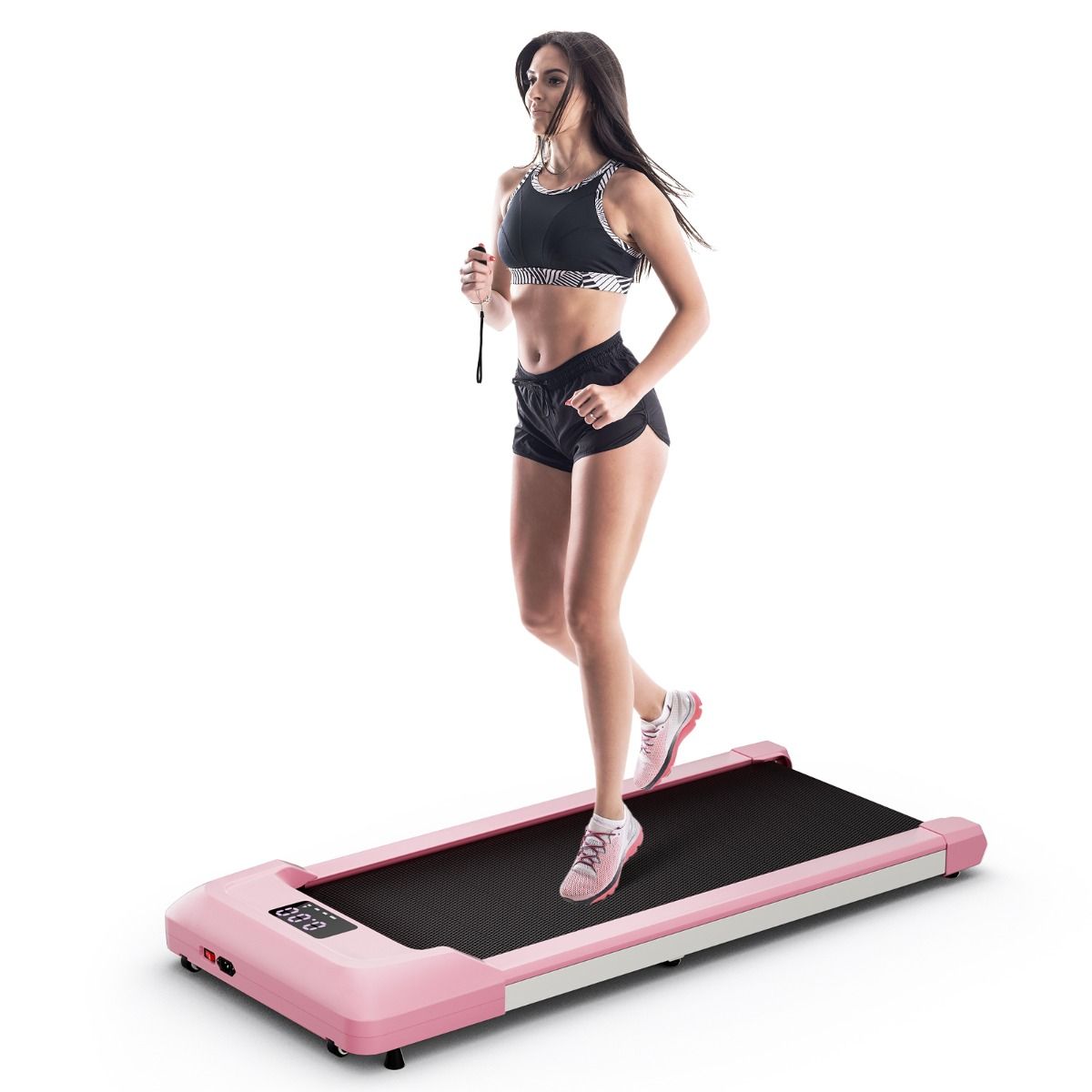 Tapis de Course Mince Tapis de Jogging avec Capacit de 120 Kg Tlcommande et cran Led Inclinable  Roulettes Tapis de Course  Glisser Gris/Noir/Rose -