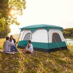 Tente de Camping pour 6/8/10 Personnes avec Auvent Grande Tente Familiale avec 2 Chambres 2 Portes 2 Fenêtres en Maille Vert -