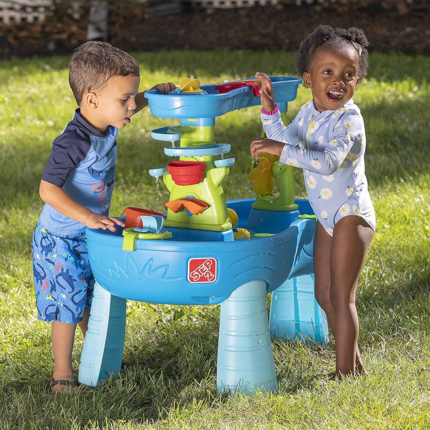 Rain Shower Splash Table d'eau avec 13 Accessoires - Bleu & Vert | Table Jeux d'eau | Table d’activité pour Le Jardin,Table Activité Eau | Table d'eau Extérieur