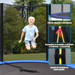 Trampoline de Jardin 脴 305cm avec Filet de Scurit Porte Entre Echelle Noir et Bleu -