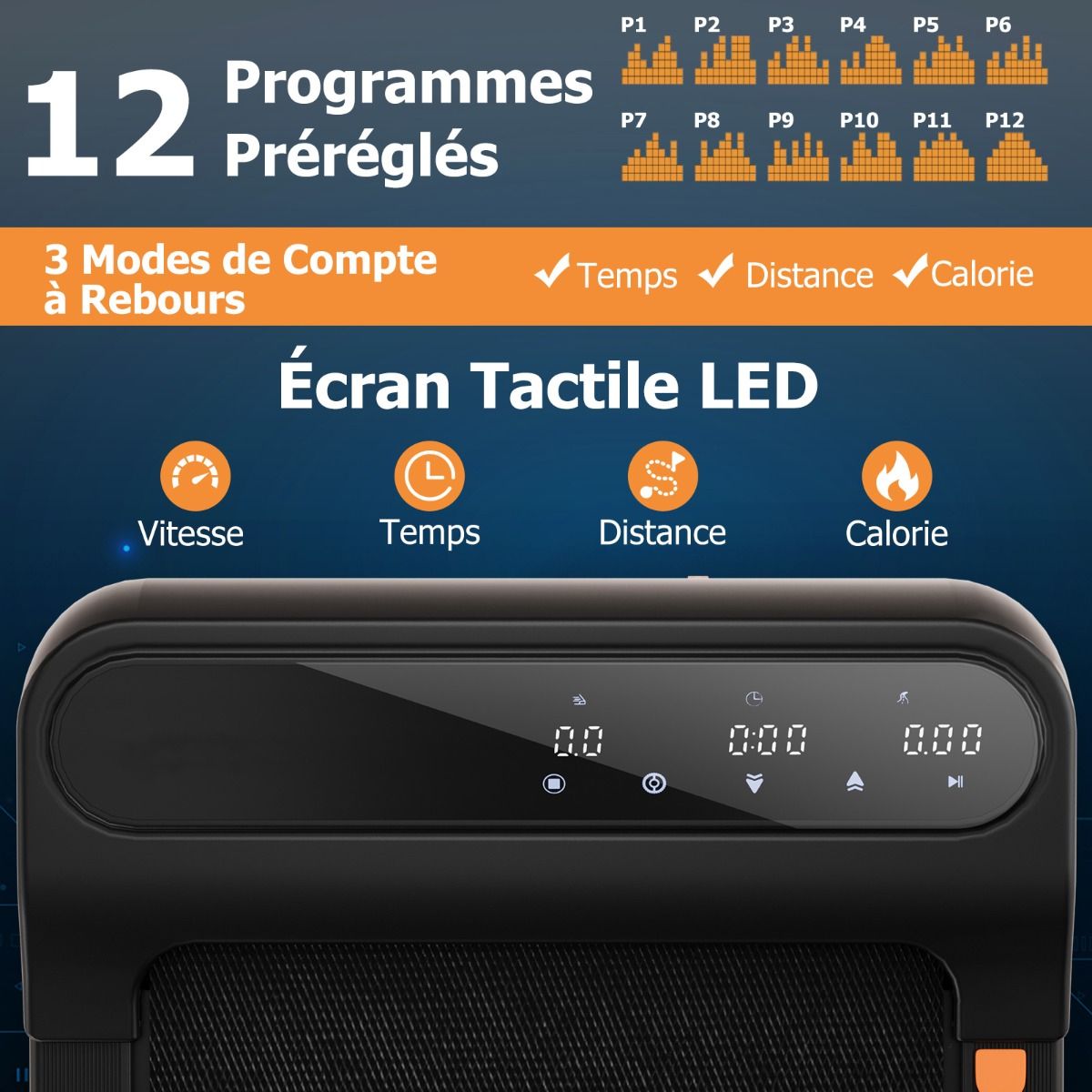 Tapis de Course et de Marche avec 12 Programmes Prdfinis Tlcommande et cran Tactile Led Machine de Jogging et de Marche Capacit 120 Kg Noir -