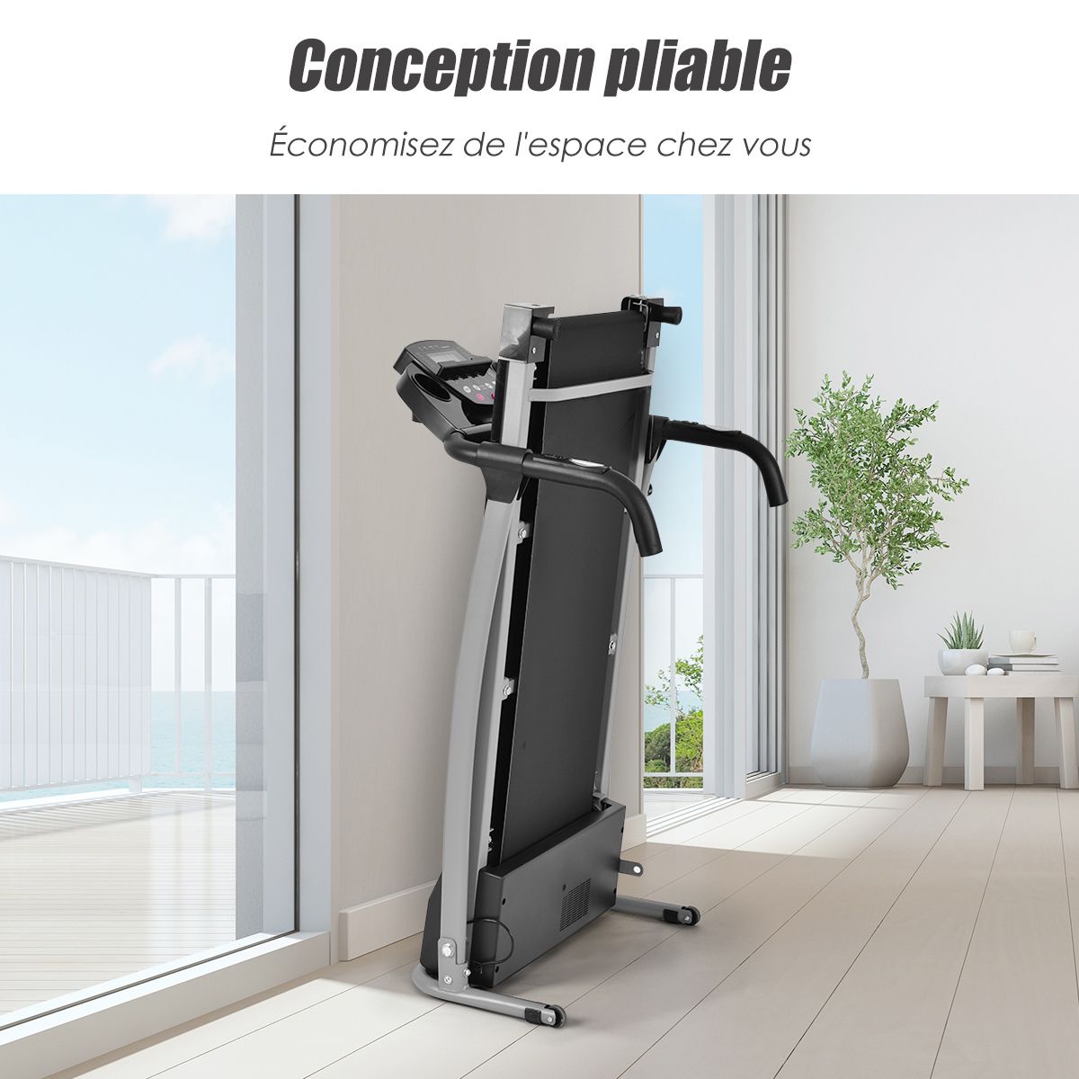 Tapis de Course lectrique Pliable avec cran et Moniteur de Frquence Cardiaque avec Vitesse de 1  10 km/h et 12 Programmes Noir -