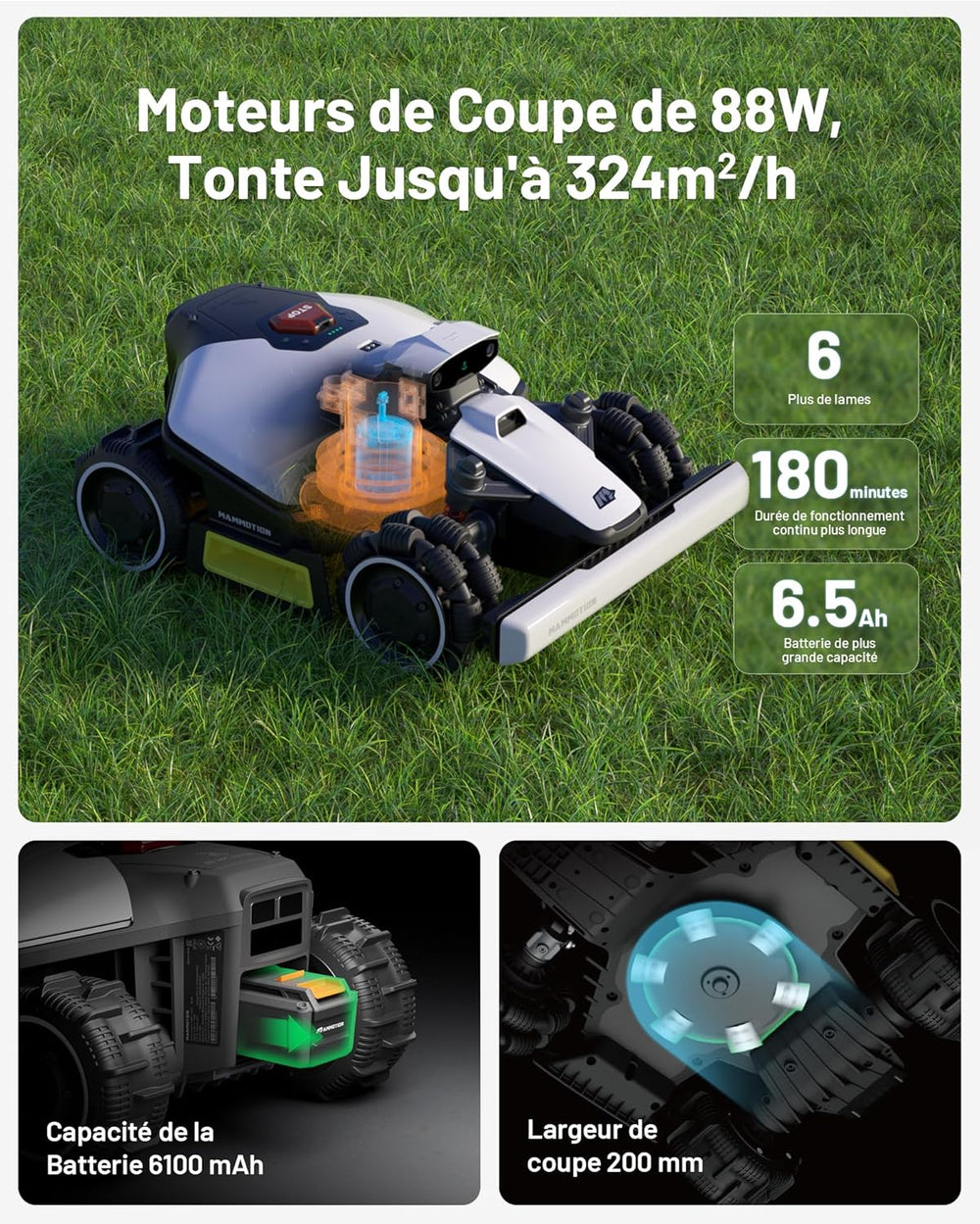 MAMMOTION LUBA Mini AWD 1500 Robot Tondeuse sans Fil Périphérique, NetRTK+Vision, Aucune Antenne RTK Requise, Recommandé 1500m², Max. 1800m², Pentes à 80%, avec Module 4G