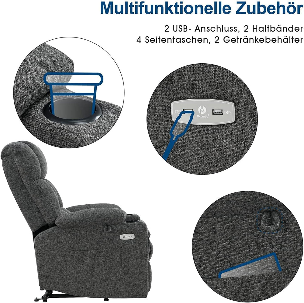 MCombo 7546 Fauteuil de Relaxation électrique avec 3 Moteurs réglables séparément