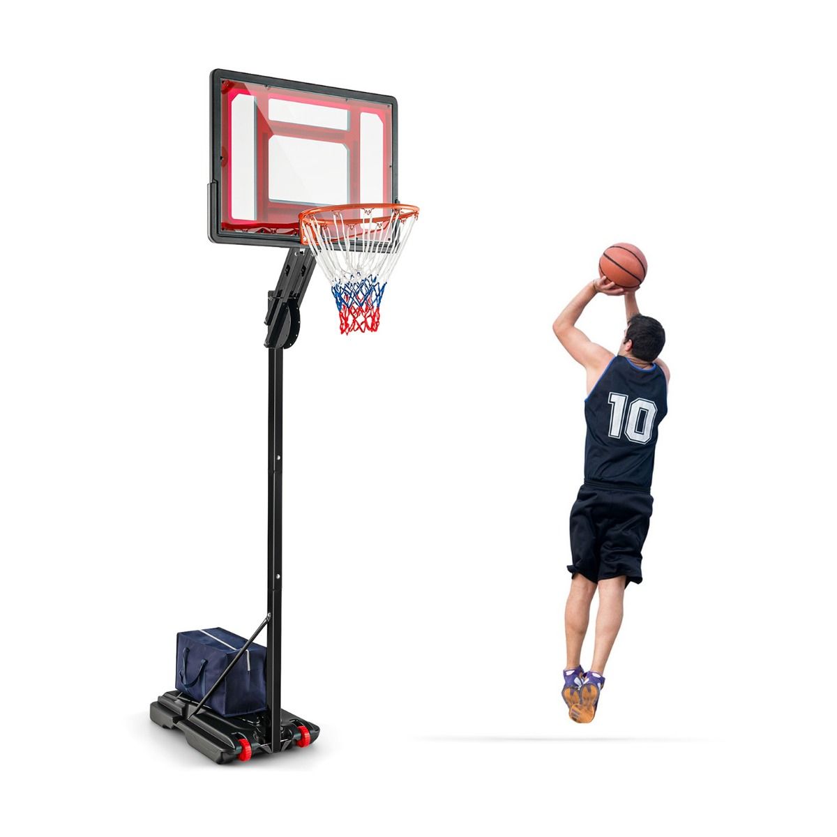 Panier de Basketball sur Pieds avec Hauteur Rglable 1,55-3,1m Support de Basketball avec Panneau Arrire en PE pour Enfants et Jaunes -