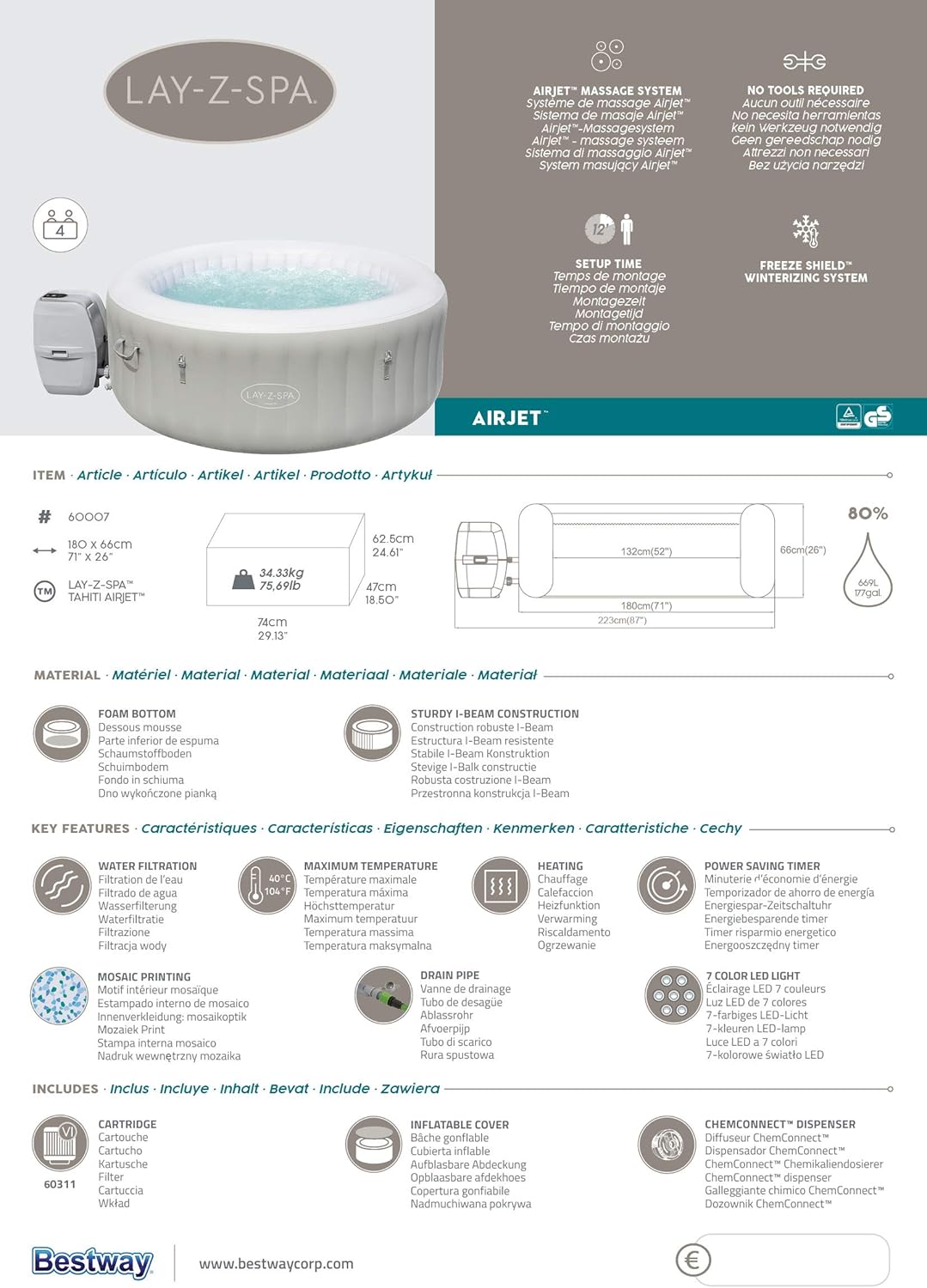 Spa gonflable rond Lay-Z-Spa® Miami Airjet2 - 4 personnes