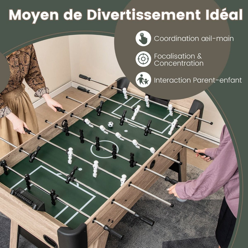 Table de Baby-Foot de 138 cm Table de Jeu de Football d'Arcade 2 Ballons 26 Joueurs 2 Marqueurs de Score Pieds Réglables -