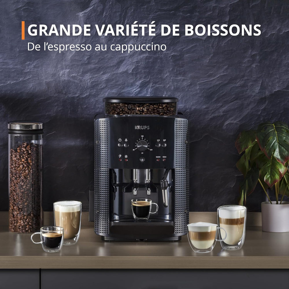 Machine à café grain,1,7 L,2 tasses en simultané,Nettoyage automatique,Buse vapeur pour Cappuccino,Cafetière espresso,Essential noire YY8125FD,Noir -