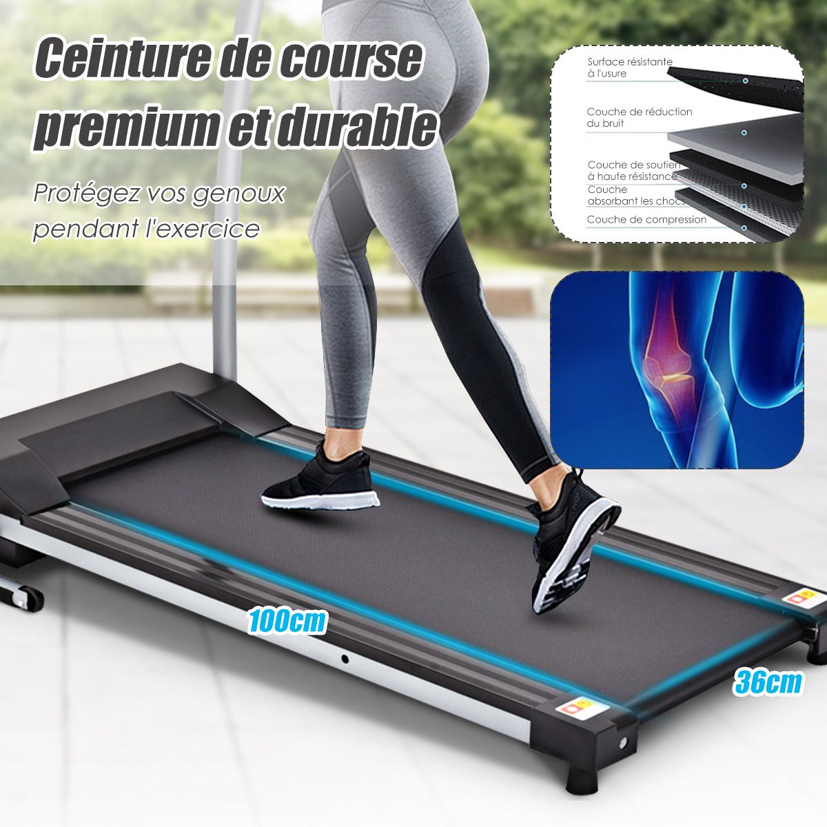 Tapis de Course lectrique Pliable avec cran et Moniteur de Frquence Cardiaque avec Vitesse de 1  10 km/h et 12 Programmes Noir -