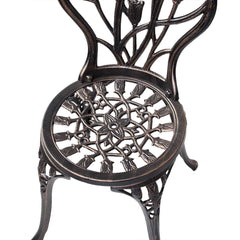 Salon de jardin avec 1 table ronde et 2 chaises en fonte d’aluminium Style rétro avec motif tulipe avec trou de parasol -