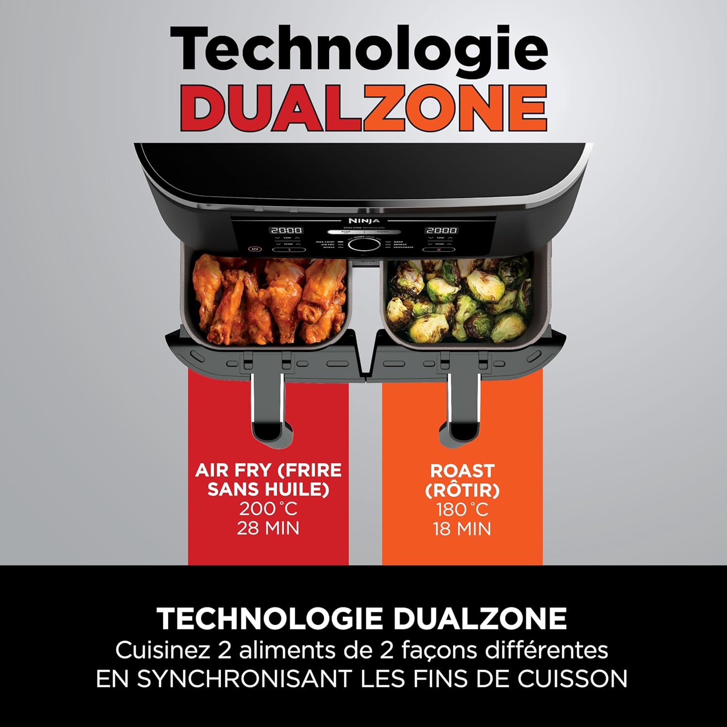Foodi FlexDrawer Air Fryer,Dual Zone Avec Sparateur Amovible,Grand Tiroir de 10,4 L,7-en-1,Double Zone,Sans Huile,Pices Antiadhsives Compatibles Au Lave-Vaisselle,Noir AF500EU