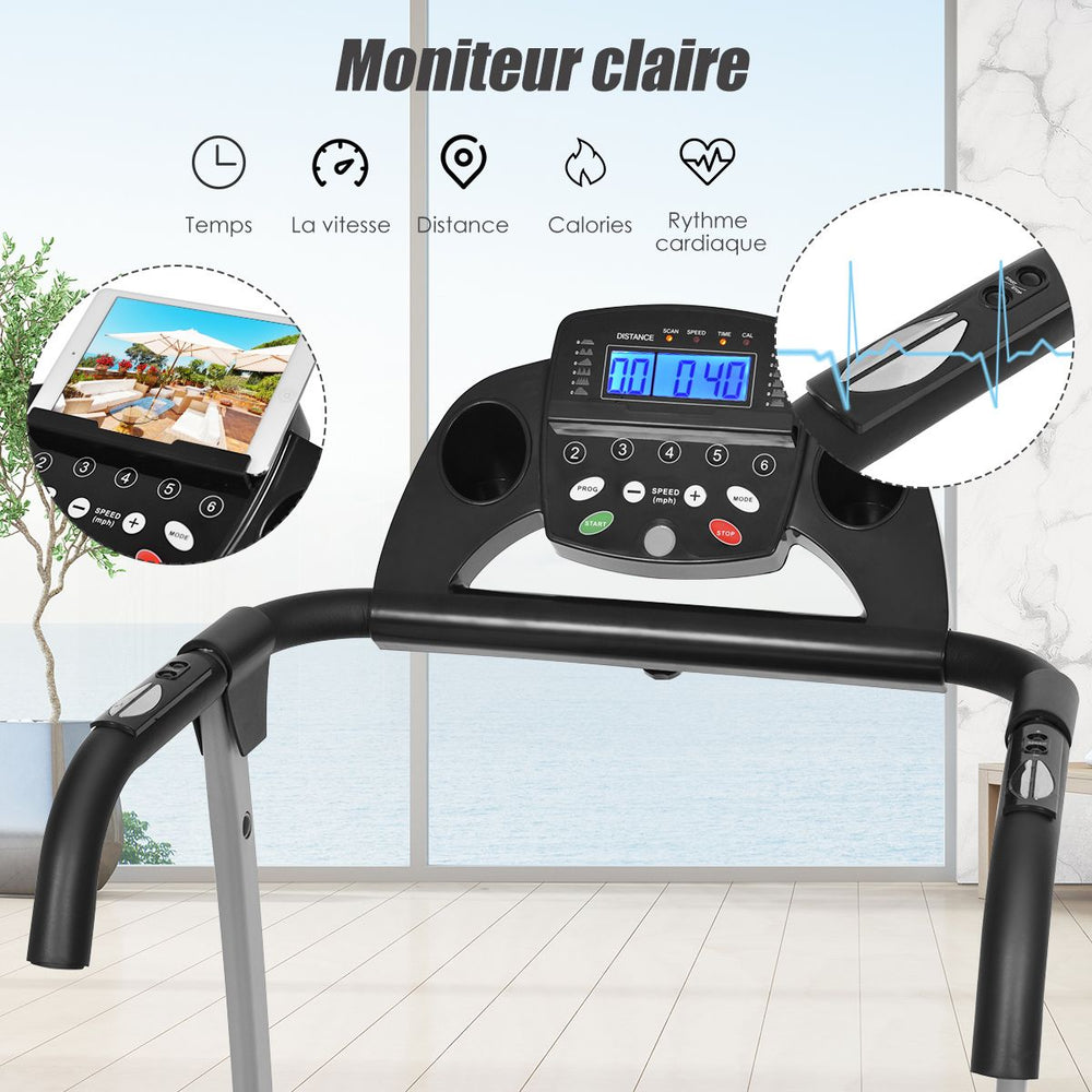 Tapis de Course lectrique Pliable avec cran et Moniteur de Frquence Cardiaque avec Vitesse de 1  10 km/h et 12 Programmes Noir -