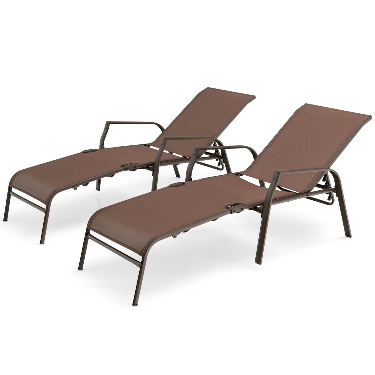 Lot de 2 Chaises longues avec Dossier Rglable Tissu Respirant Structure Robuste en Acier Charge Max 150KG -