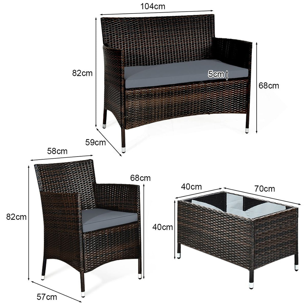 Salon de Jardin 4 PCS Mobilier de Terrasse en Rotin PE pour Vranda Patio Terrasse Piscine Marron et Gris -