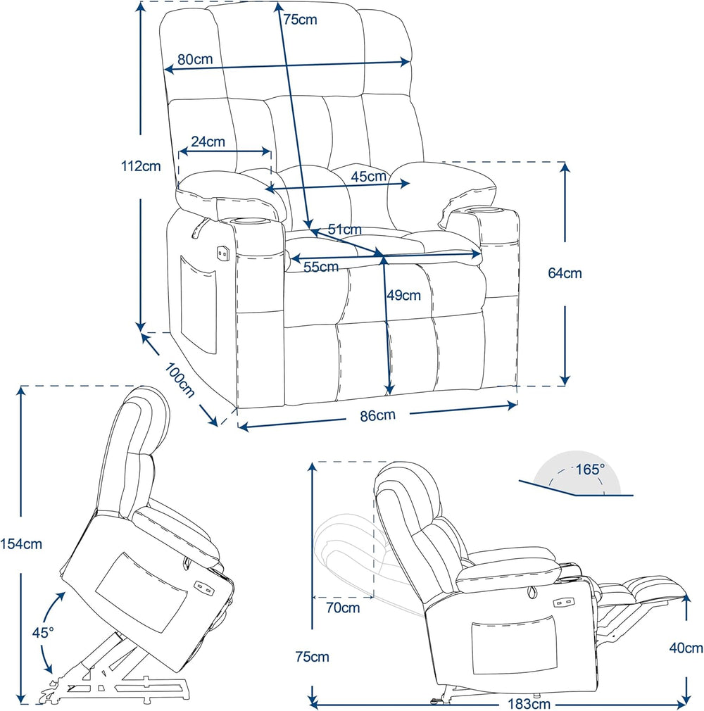 MCombo 7546 Fauteuil de Relaxation électrique avec 3 Moteurs réglables séparément