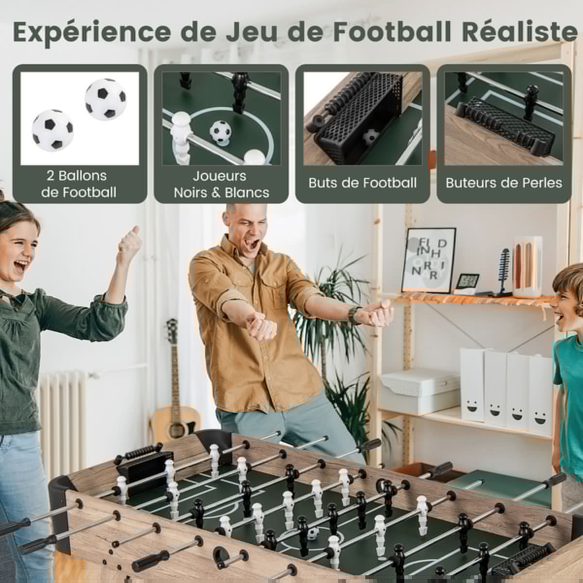 Table de Baby-Foot de 138 cm Table de Jeu de Football d'Arcade 2 Ballons 26 Joueurs 2 Marqueurs de Score Pieds Réglables -