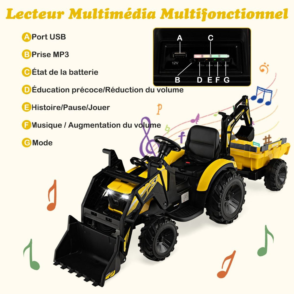 Tracteur Electrique 12 V pour Enfants 3-5 km/h Télécommande MP3 USB Vert/Jaune -