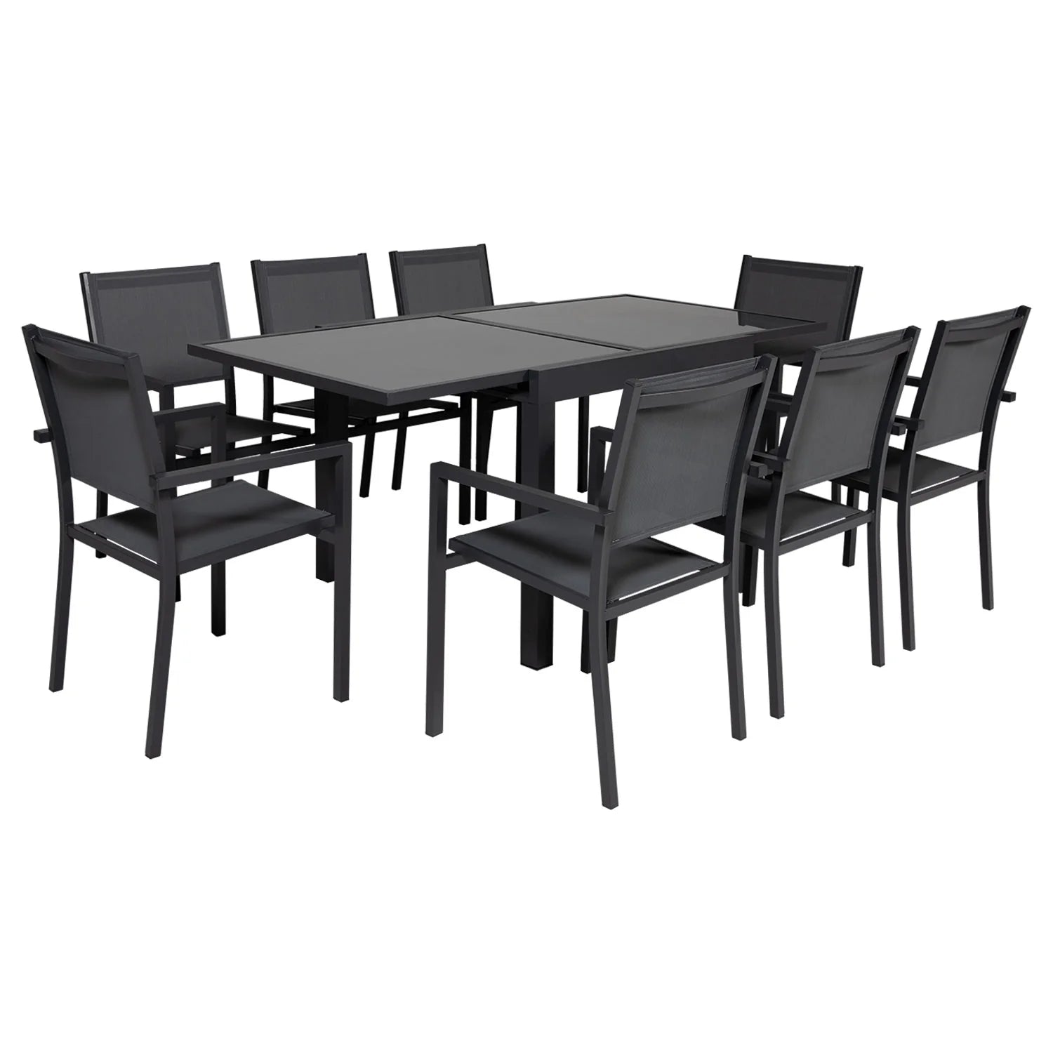 Salon de jardin LAMPEDUSA extensible en textilne gris 8 places - aluminium anthracite -