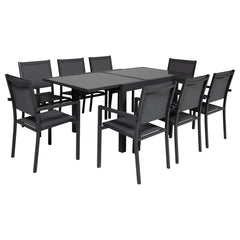 Salon de jardin LAMPEDUSA extensible en textilne gris 8 places - aluminium anthracite -