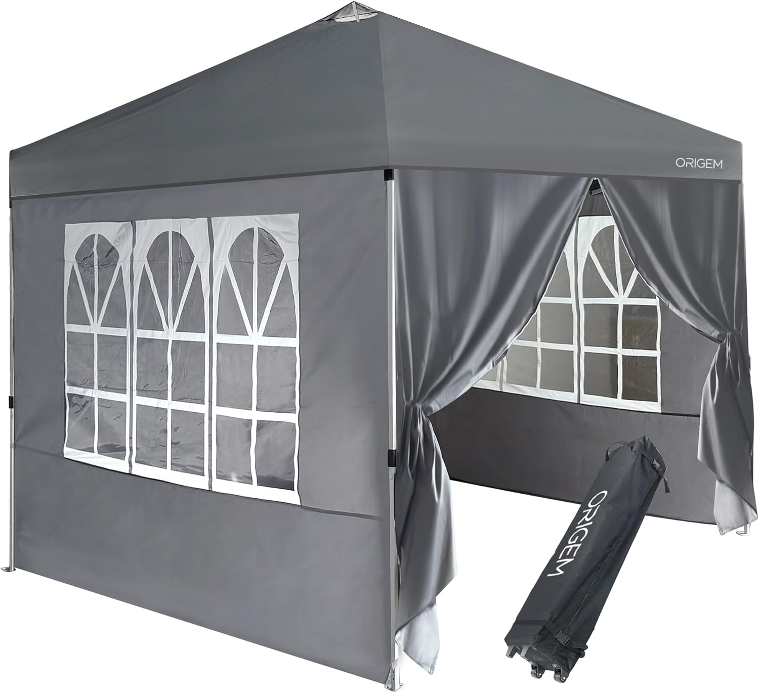 Origem Tonnelle Pliante 3x3 Imperméable & 2,5 x 2,5m & 3x6m avec Parois Latérales, Barnum Montage en Un Geste & Sac de Rangement à roulettes, Tonnelle de Jardin Exterieur, Idéal pour Camping