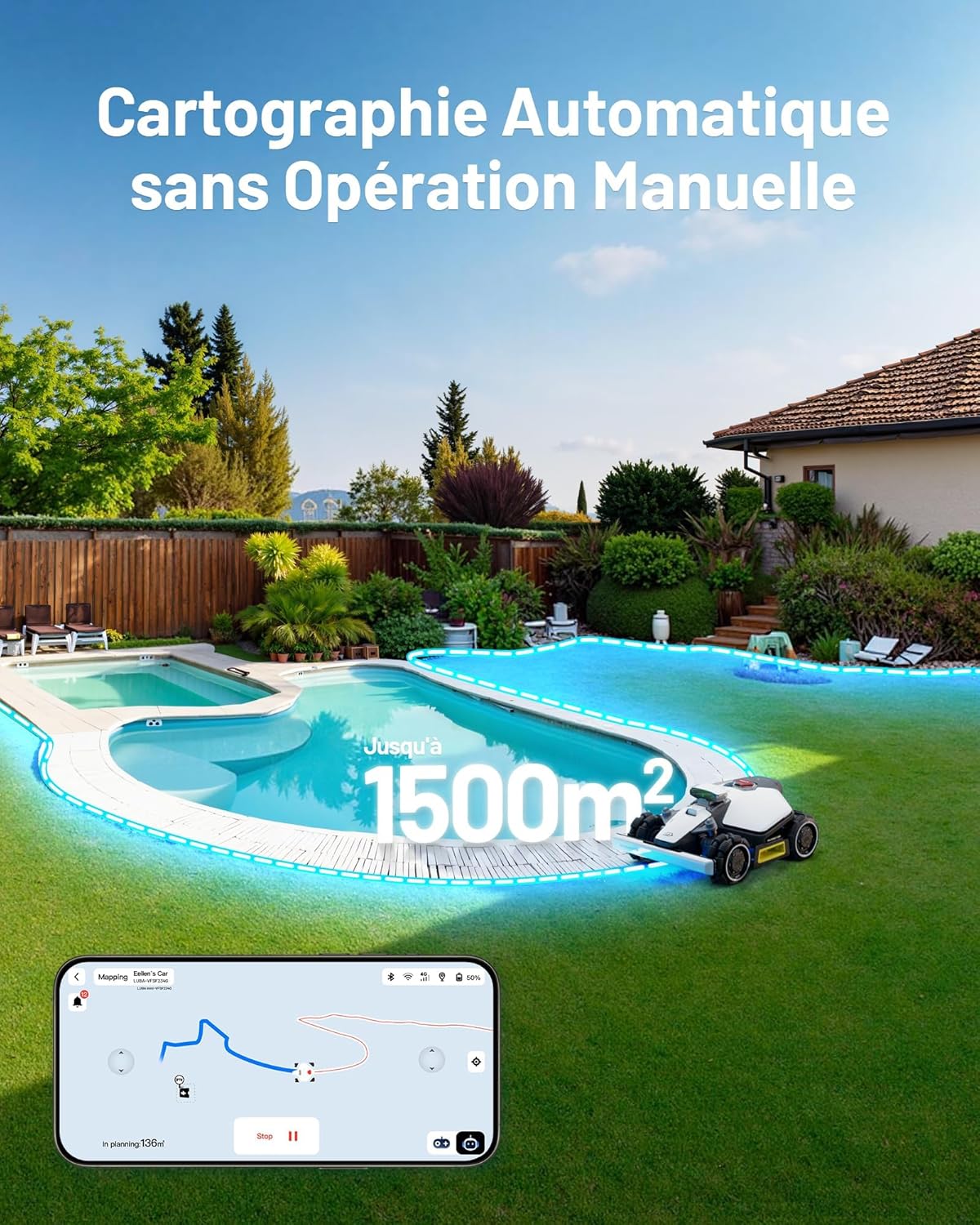 MAMMOTION LUBA Mini AWD 800 Robot Tondeuse sans Fil Périphérique, NetRTK+Vision, Aucune Antenne RTK Requise, Recommandé 800m², Max. 1000m², Pentes à 80%, avec Module 4G