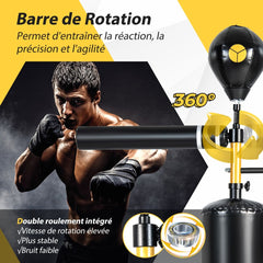 Sac de Frappe sur Pied Entraîneur de Vitesse en Boxe Barre Pivotante à 360° Punching Ball Hauteur Réglable 168-201cm pour MMA Adolescents & Adultes -