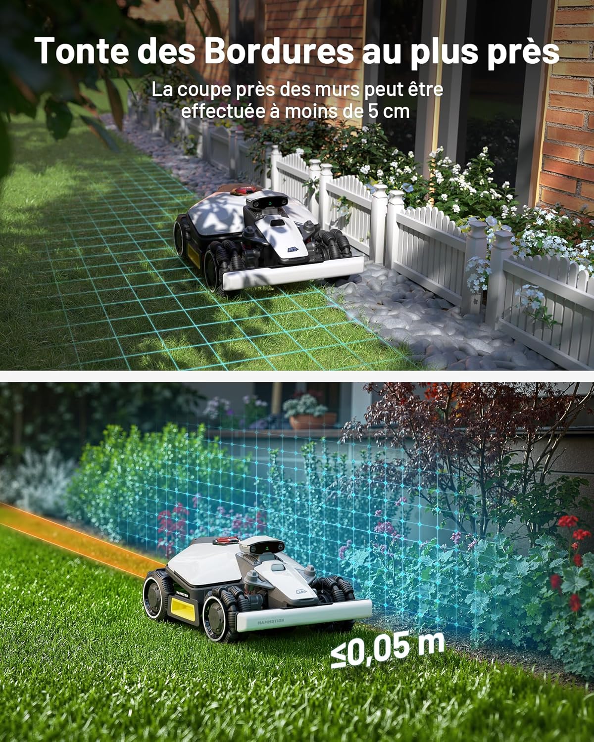 MAMMOTION LUBA Mini AWD 1500 Robot Tondeuse sans Fil Périphérique, NetRTK+Vision, Aucune Antenne RTK Requise, Recommandé 1500m², Max. 1800m², Pentes à 80%, avec Module 4G