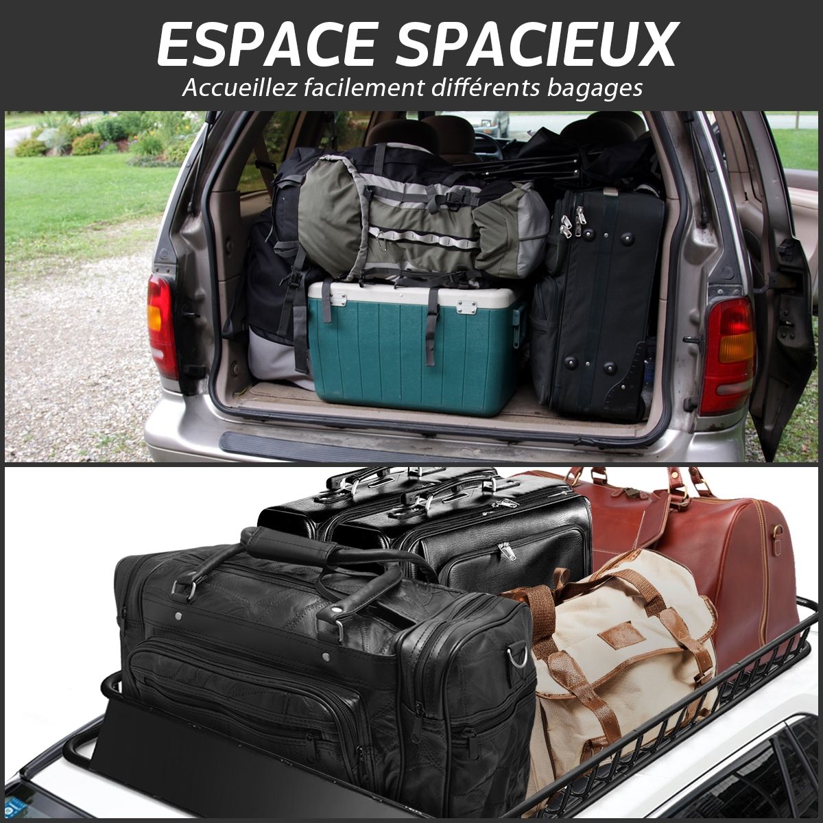 Porte-Bagages de Toit Universel 162 CM avec Capacité de 68 KG Galerie de Toit pour le Voyage et le Rangement Noir -