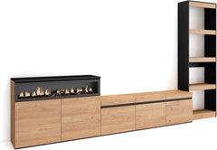 Skraut Home | Ensemble Meuble TV | Meuble Salon Complet | 310x186x35cm | pour Les TV jusqu'à 65" | Cheminée électrique | Style Moderne | Chêne et Noir