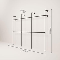 pamo penderie murale - capacité de charge 400 kg - penderie ouverte ou porte-manteau en métal noir industriel fabriqué à partir des tuyaux d’eau