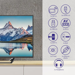 STRONG - Télévision 40 Pouces (100 cm) Full HD SRT40FF2003C - Qualité Image Exceptionnelle - Triple Tuner Intégré - 3 Ports HDMI (1 Arc) + 2 Ports USB + AV + Prise Antenne/Sat - Noire