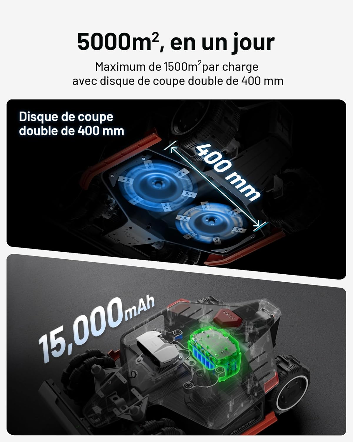 MAMMOTION LUBA 2 AWD 3000X Robot Tondeuse sans Fil Périphérique, NetRTK+Vision, Aucune Antenne RTK Requise, Recommandé 3000m², Pentes à 80%, Hauteur de Coupe 25-70 mm,avec Module 4G