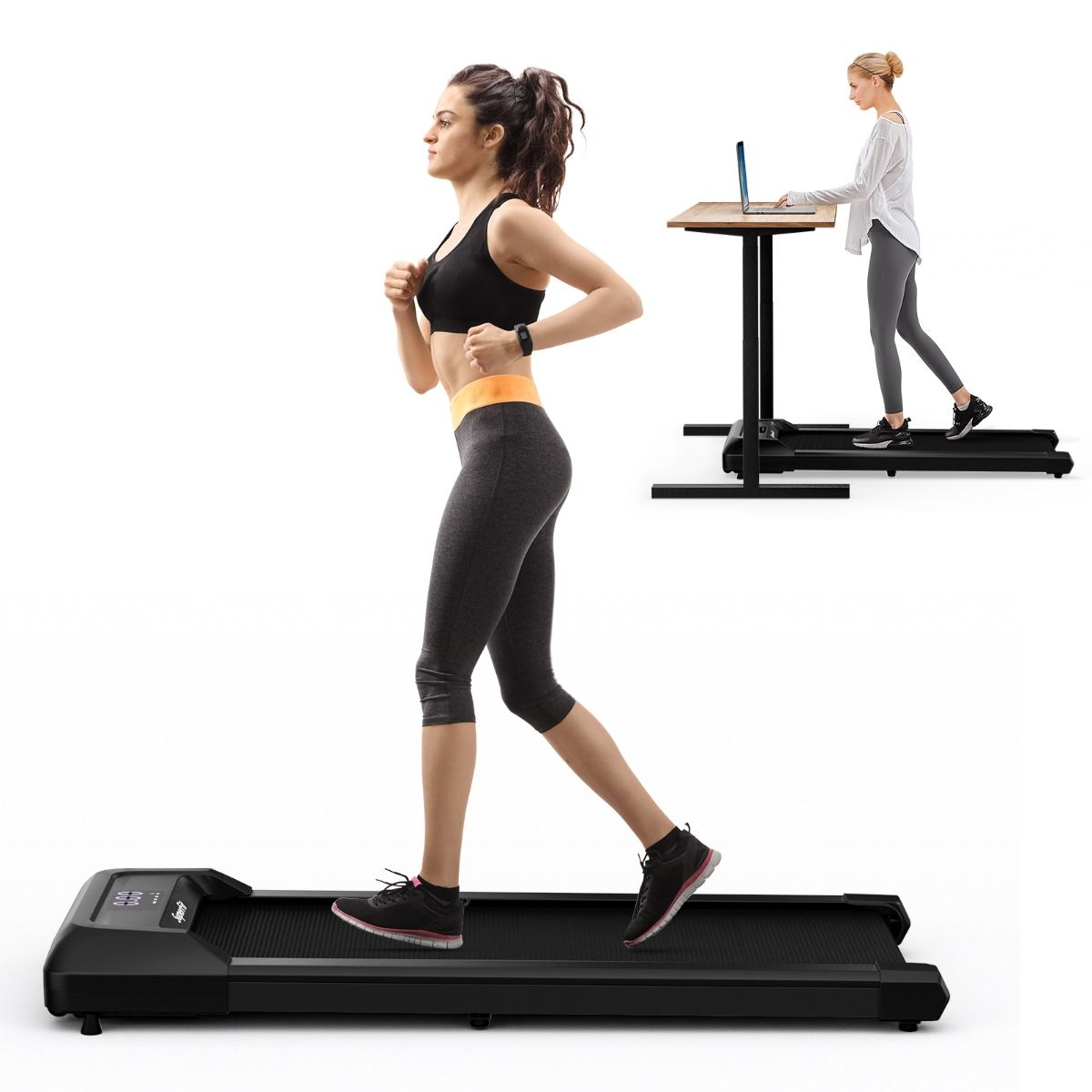 Tapis de Course Mince Tapis de Jogging avec Capacit de 120 Kg Tlcommande et cran Led Inclinable  Roulettes Tapis de Course  Glisser Gris/Noir/Rose -