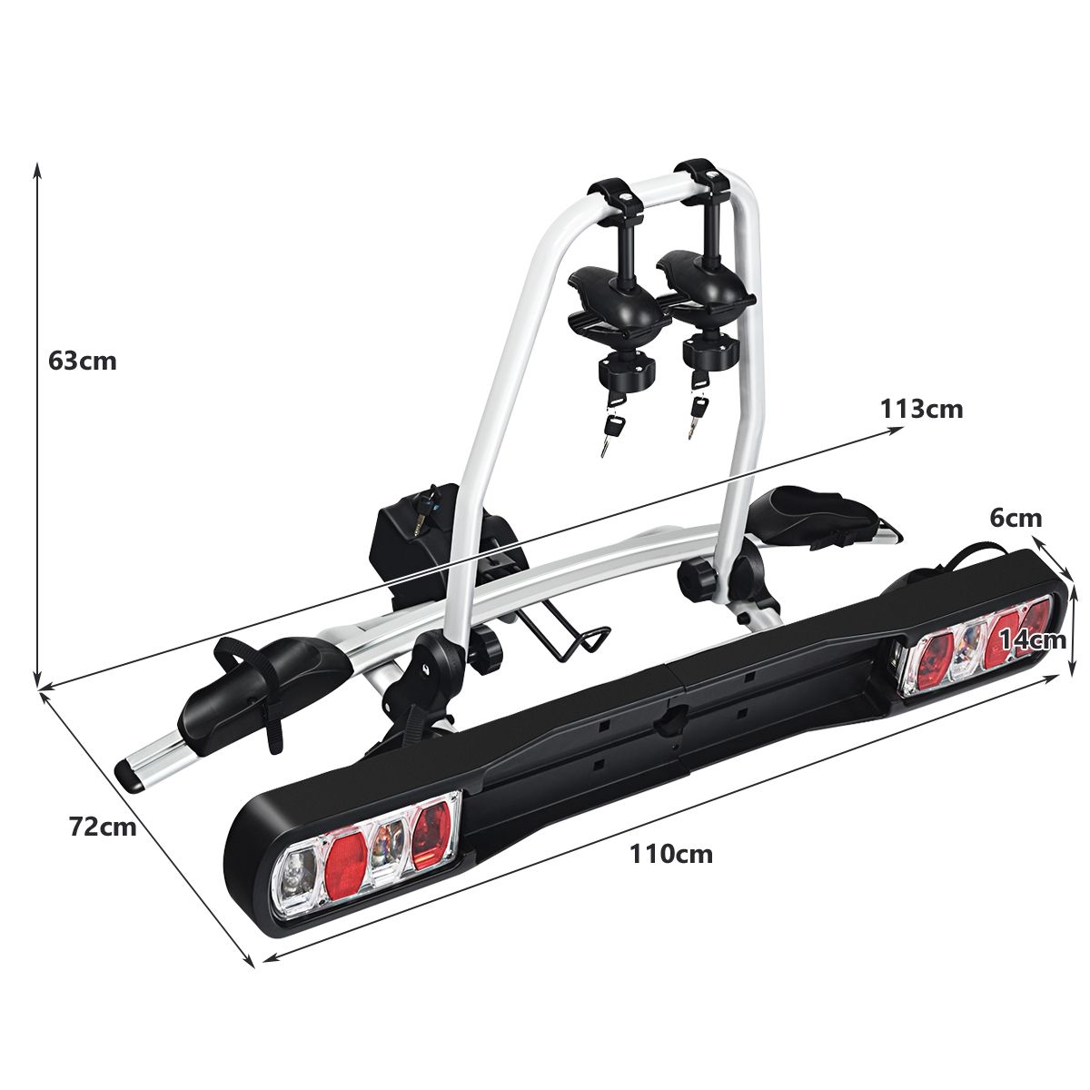 Porte-vélos pour Attelage sur SUV Berline Fourgon pour 2 Vélos Conception Intelligente de Basculement 113x72x63cm -