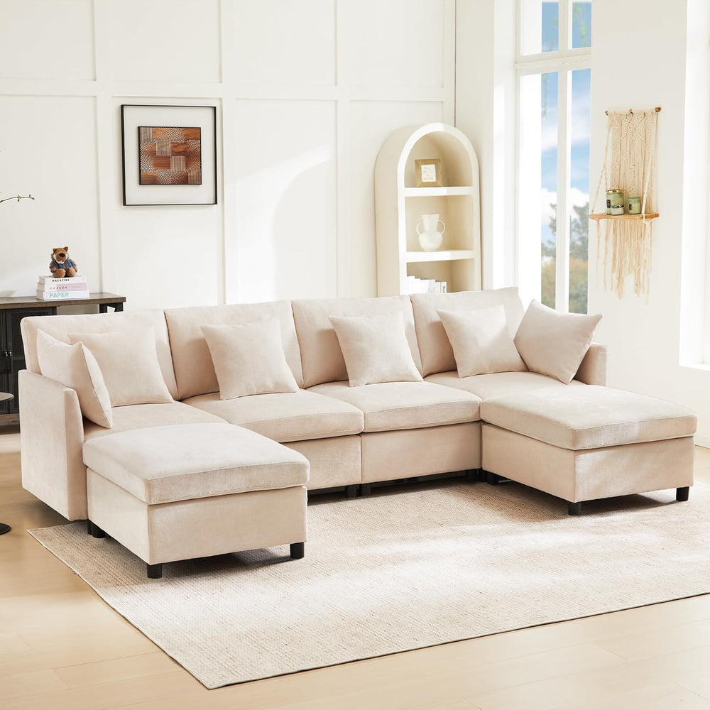 Seyakany Canapé d'angle Convertible,canapé Convertible 4 Places,en Tissu Chenille avec Repose-Pieds Amovible,canapé Quatre Places en L en U,adapté à la Maison,au Salon,à l'appartement