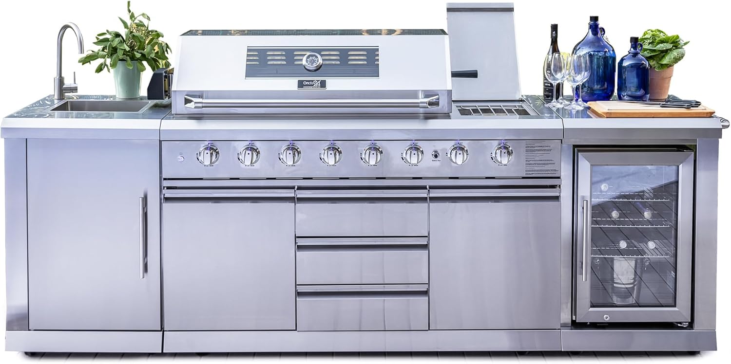 Ondis24 Cuisine d'extérieur Barbecue à gaz Réfrigérateur Évier en acier inoxydable