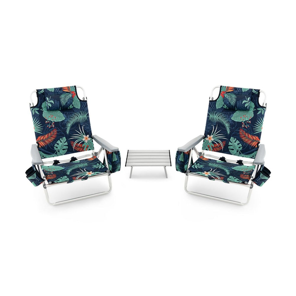 Lot de 2 Chaises de Camping Plage Pliante Table Enroulable en Aluminium Appui-tête Dossier Réglable à 5 Positions 6 Couleurs au Choix -