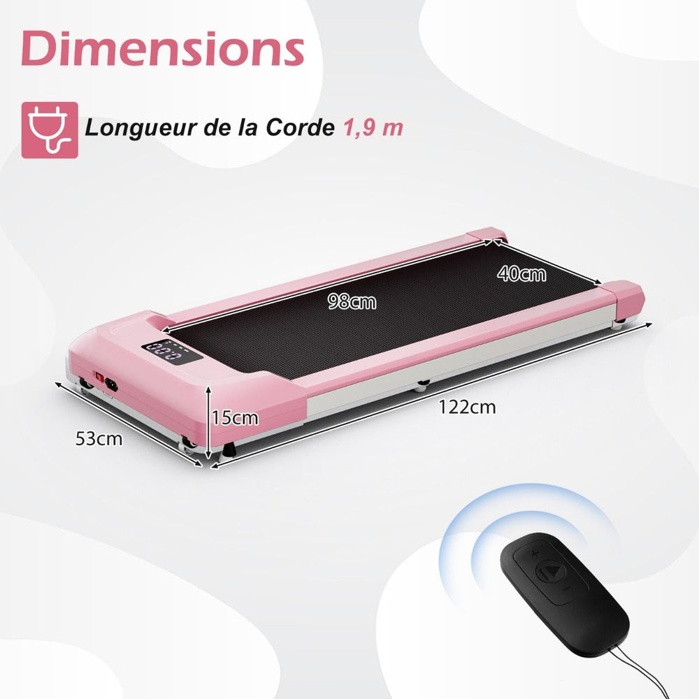 Tapis de Course Mince Tapis de Jogging avec Capacit de 120 Kg Tlcommande et cran Led Inclinable  Roulettes Tapis de Course  Glisser Gris/Noir/Rose -