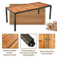 Salon de jardin avec 1 table et 8 chaises en bois et rotin anti-uv pieds réglables et coussins imperméables inclus 20_0009211 -