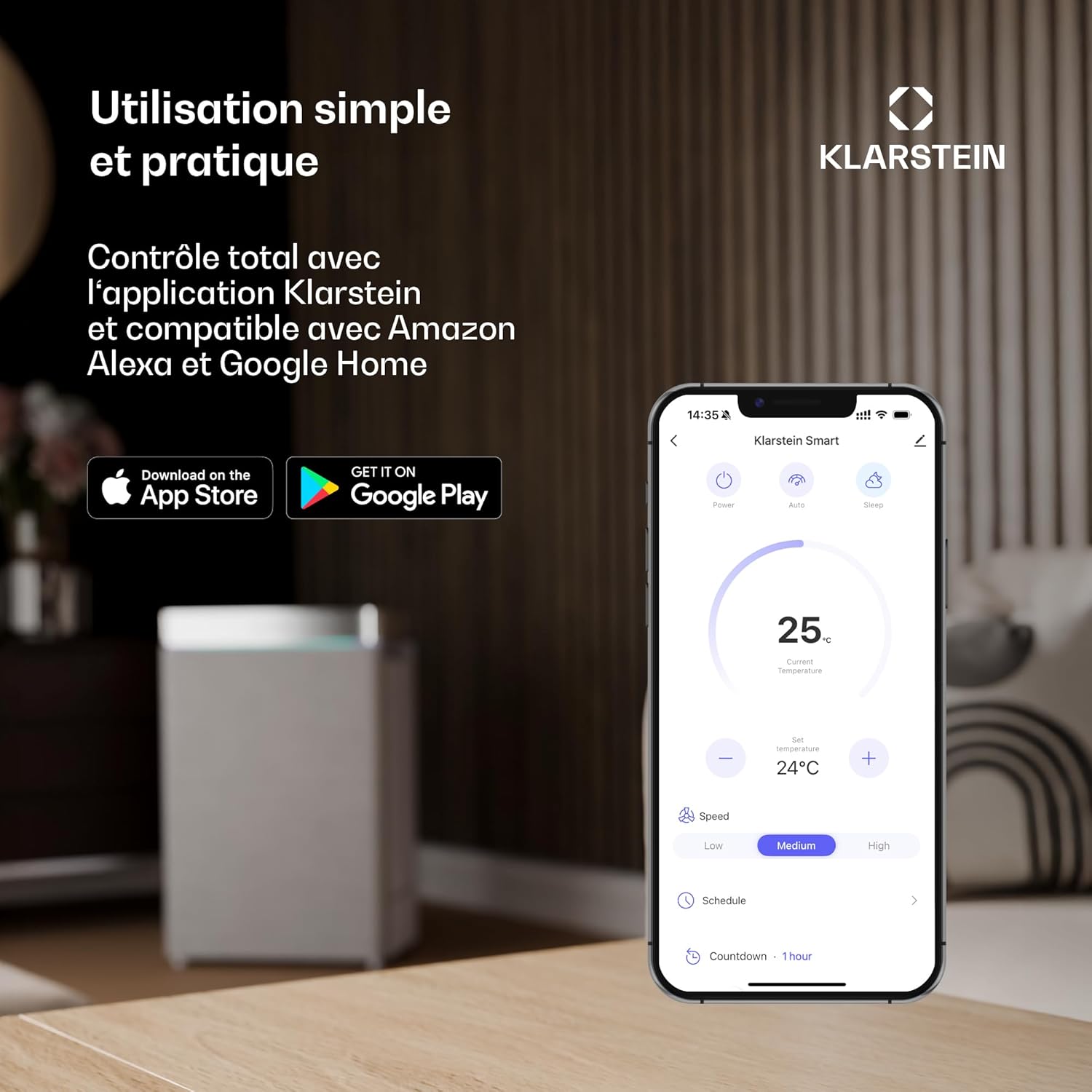 Klarstein Climatiseur Mobile Silencieux, Climatiseur Portable 5 en 1, Mini Climatiseur, Purificateur et Elimination des Odeurs, Mode Nuit, Déshumidificateur d'Air, Faible Conso, 10K BTU, Climatiseurs