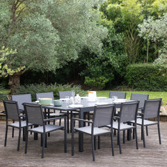 Salon de jardin extensible 10 places de 140/200cm en textilène gris - aluminium anthracite VENEZIA -